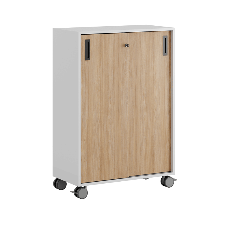 Sliding_door_cabinet_Oak_80x107cm_Wheel-BlackHandles-3 Skjutdörrskåp 80x40x107,5cm - ek - Bild 2