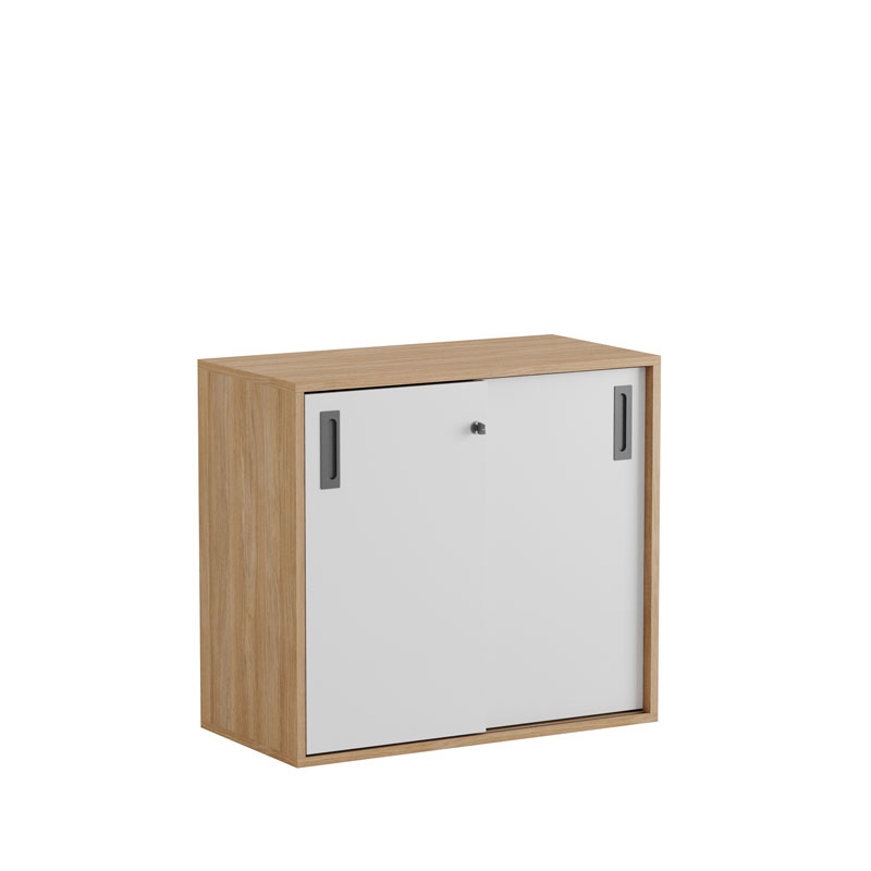C2S080-NoLegs_WoodCorpus-WhiteDoors-GrayHandles Skjutdörrskåp 80x40x72cm - Urban oak stomme/vita dörrar - Bilde 2