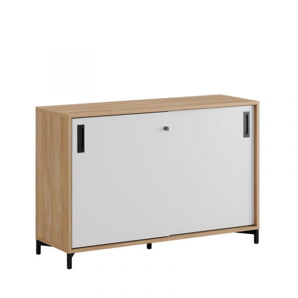 Skjutdörrskåp 120x40x72cm - Urban oak stomme/vita dörrar - Bild 1