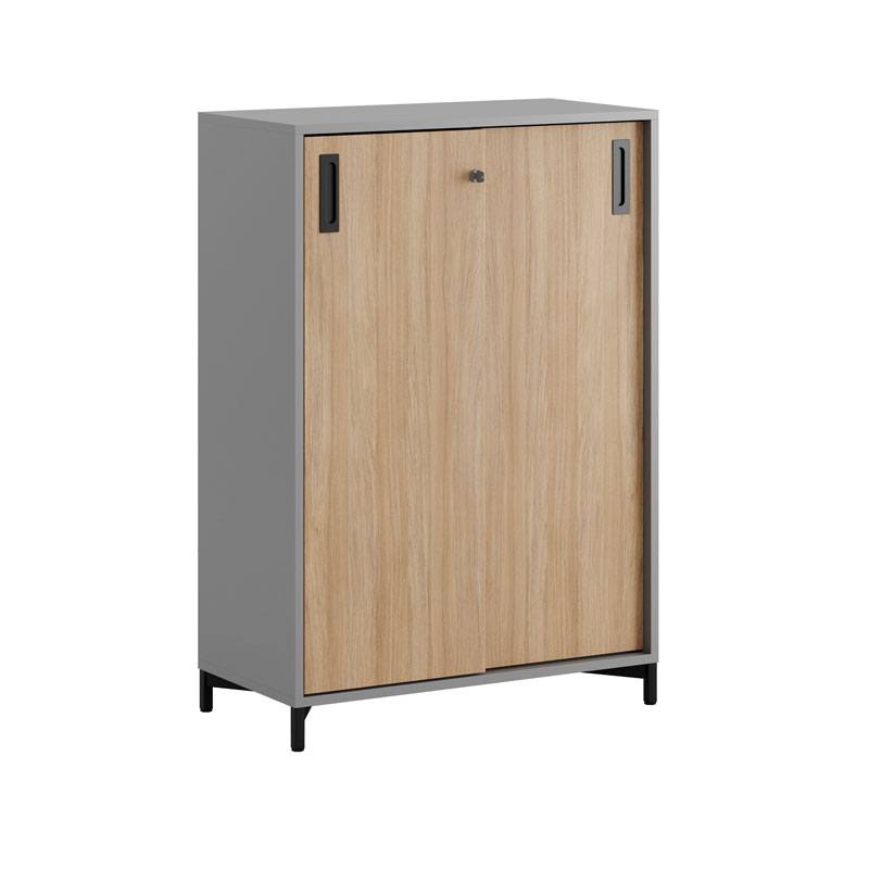 C3S080-BlackLegs-GrayCorpus-WoodDoors-BlackHandles Skjutdörrskåp 80x40x107,5cm - Grå stomme/urban oak dörrar - Bilde 1