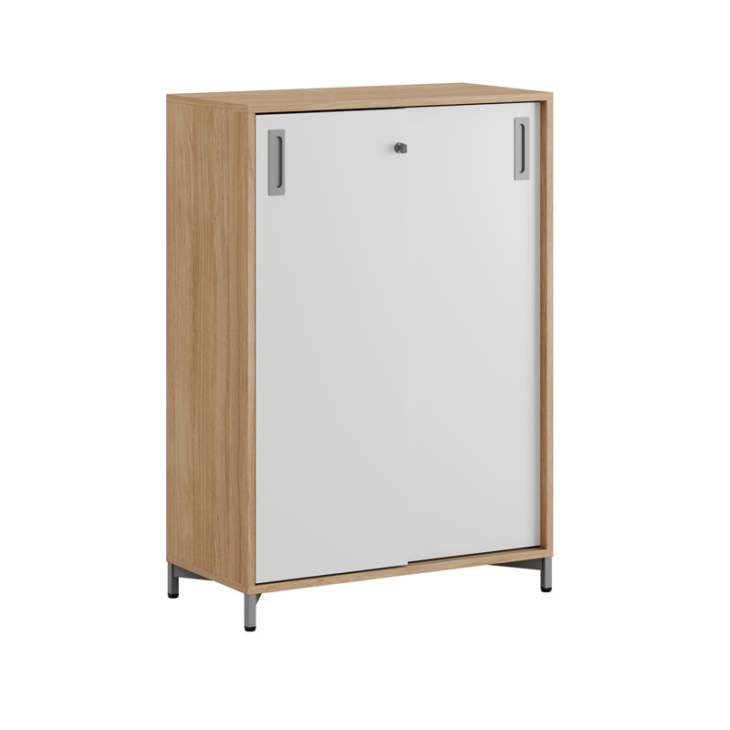 C3S080-GrayLegs-WoodCorpus-WhiteDoors-GrayHandles Skjutdörrskåp 80x40x107,5cm - Urban oak stomme/vita dörrar - Bilde 1