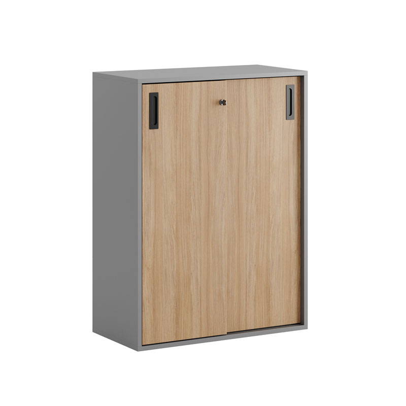 C3S080-NoLegs-GrayCorpus-WoodDoors-BlackHandles Skjutdörrskåp 80x40x107,5cm - Grå stomme/urban oak dörrar - Bilde 2