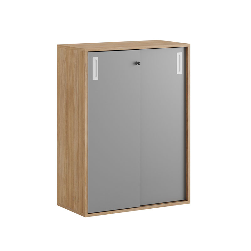 C3S080-NoLegs-WoodCorpus-GrayDoors-WhiteHandles Skjutdörrskåp 80x40x107,5cm - Urban oak stomme/grå dörrar - Bilde 2