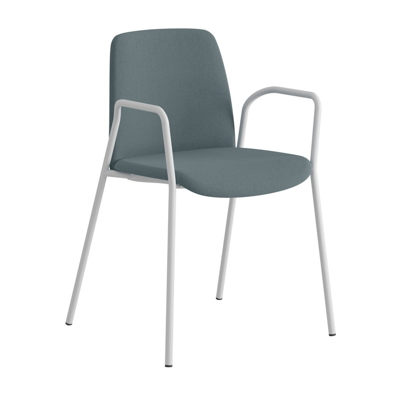 Choice_WhiteFrame_BlueSeat Tygklädd stapelbar stol med armstöd - Choice - Bild 1