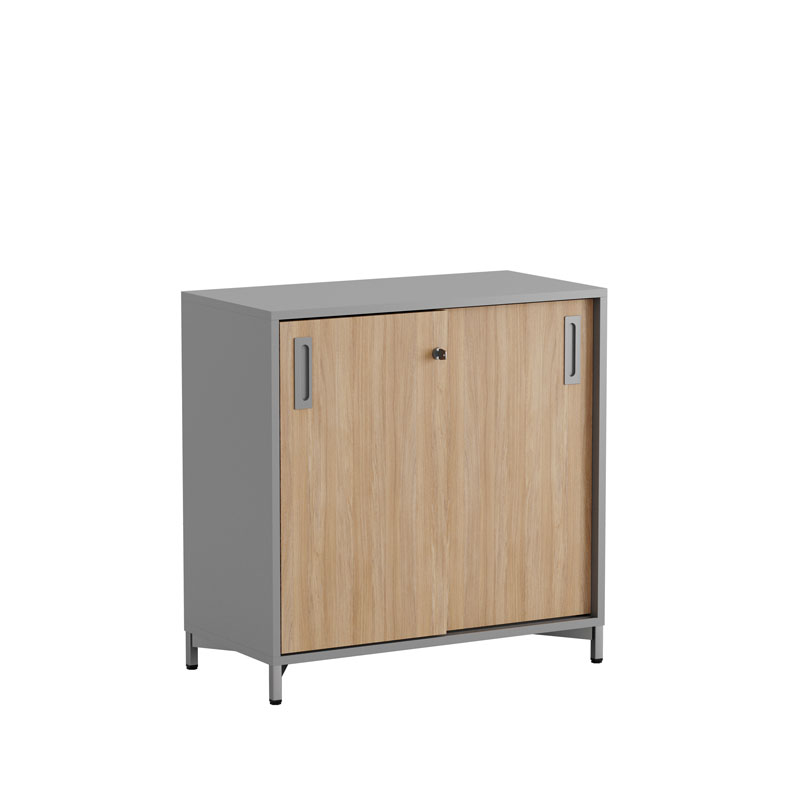 C2S080-GrayMetal-GrayCorpus-WoodDoors-GrayHandles Skjutdörrskåp 80x40x72cm - Grå stomme/urban oak dörrar - Bilde 1