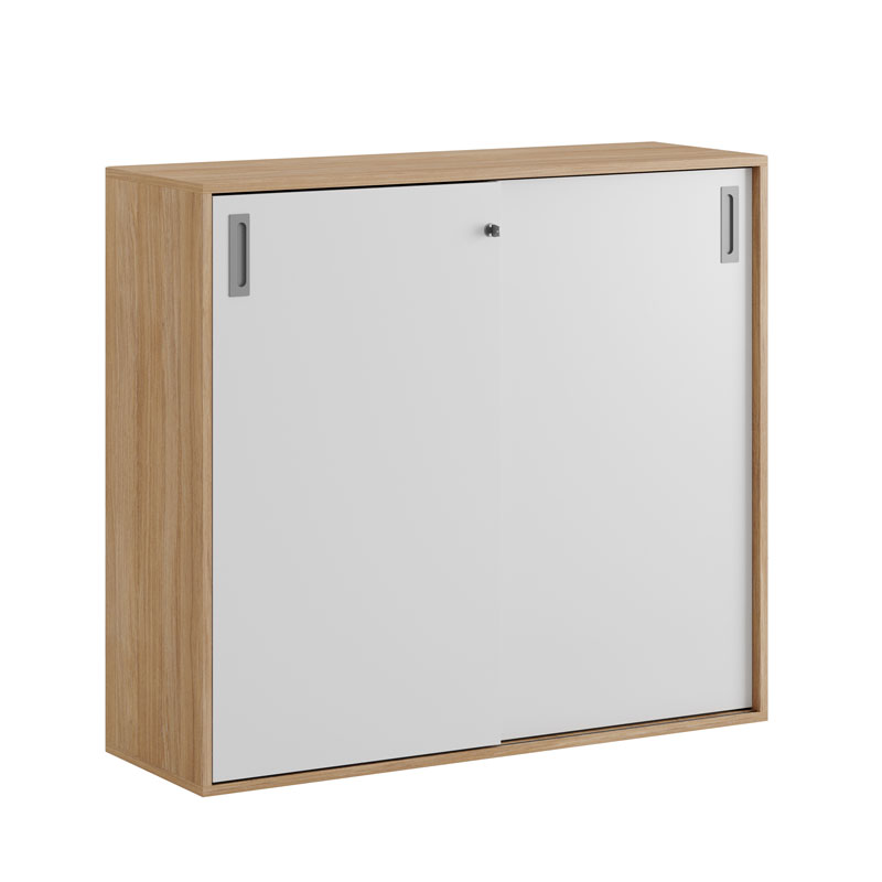 C3S120-NoLegs-WoodCorpus-WhiteDoors-GrayHandles Skjutdörrskåp 120x40x107,5cm - Urban oak stomme och vita dörrar - Bilde 2