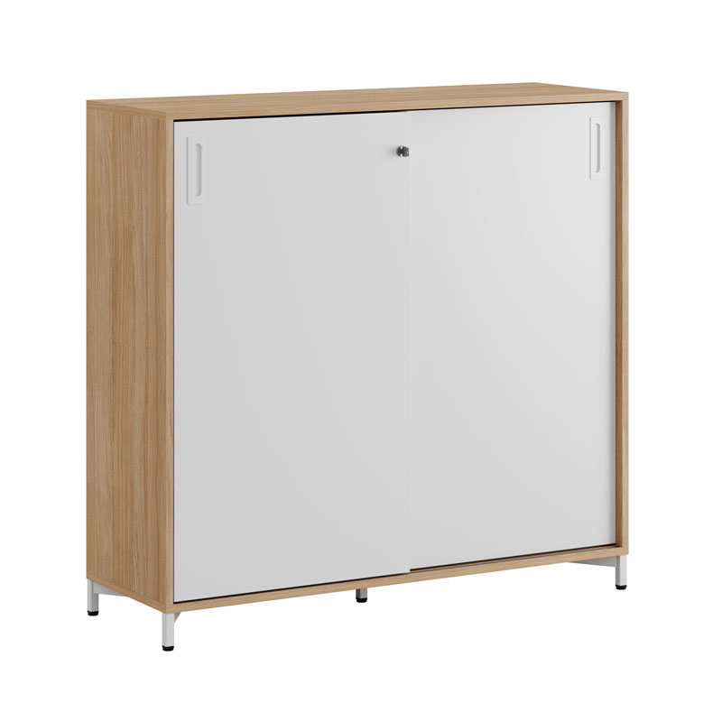 C3S120-WhiteMetal-WoodCorpus-WhiteDoors-WhiteHandles Skjutdörrskåp 120x40x107,5cm - Urban oak stomme och vita dörrar - Bilde 1