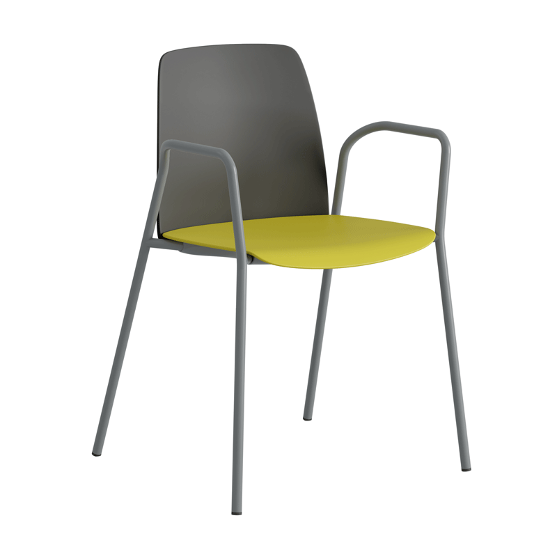 Choice_DarkgrayBack_SilvergrayLegs_GreenSeat Stapelbar stol i plast med armstöd - Choice - Bilde 2