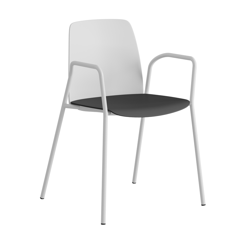 Choice_WhiteBack_WhiteLegs_DarkgraySeat Stapelbar stol i plast med armstöd - Choice - Bilde 1