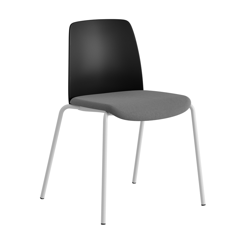 Choice_BlackPlastic_WhiteLegs_DarkgraySeat Stol med tygsits, plastrygg och fyrbensstativ - Choice - Bild 2