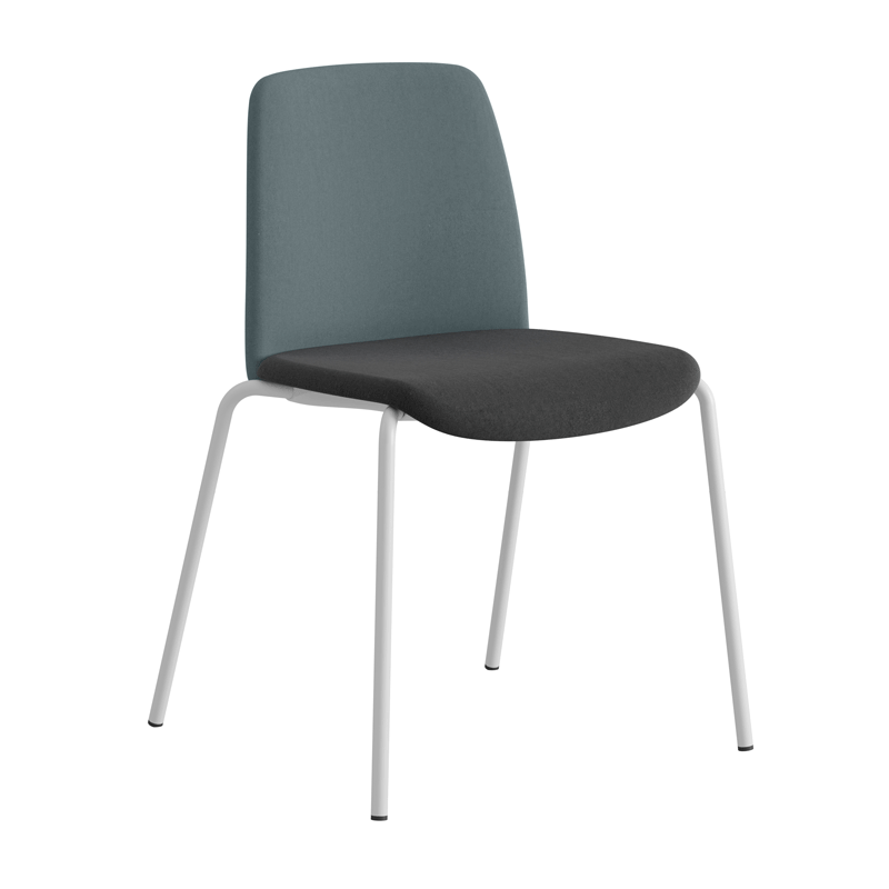 Choice_WhiteFrame_BlackSeat_BlueBack Tygklädd stapelbar stol med fyrbensstativ - Choice - Bild 2