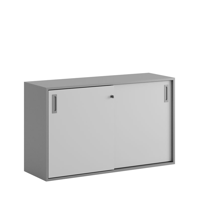 C2S120-NoLegs-GrayCorpus-WhiteDoors-GrayHandles Skjutdörrskåp 120x40x72cm - Grå stomme/vita dörrar - Bilde 2