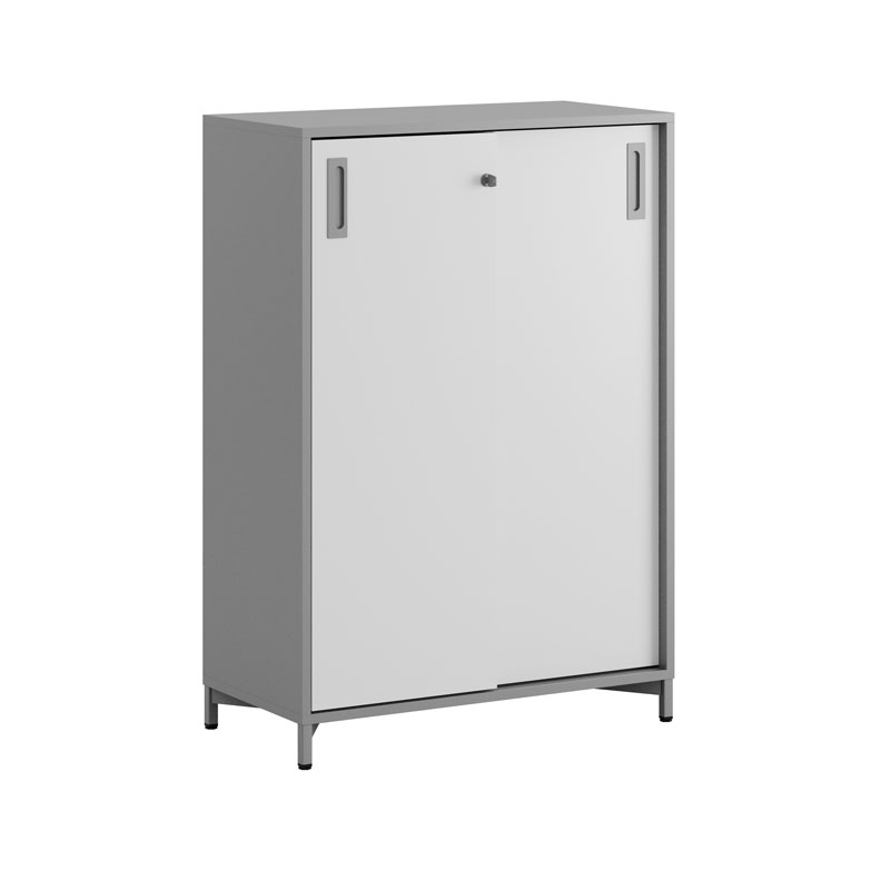 C3S080-GrayLegs-GrayCorpus-WhiteDoors-GrayHandles Skjutdörrskåp 80x40x107,5cm - Grå stomme/vita dörrar - Bild 1