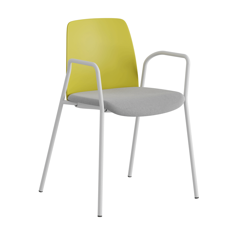 Choice_GreenPlastic_WhiteLegs_LightgraySeat Stol med armstöd, tygsits och plastrygg - Choice - Bilde 1