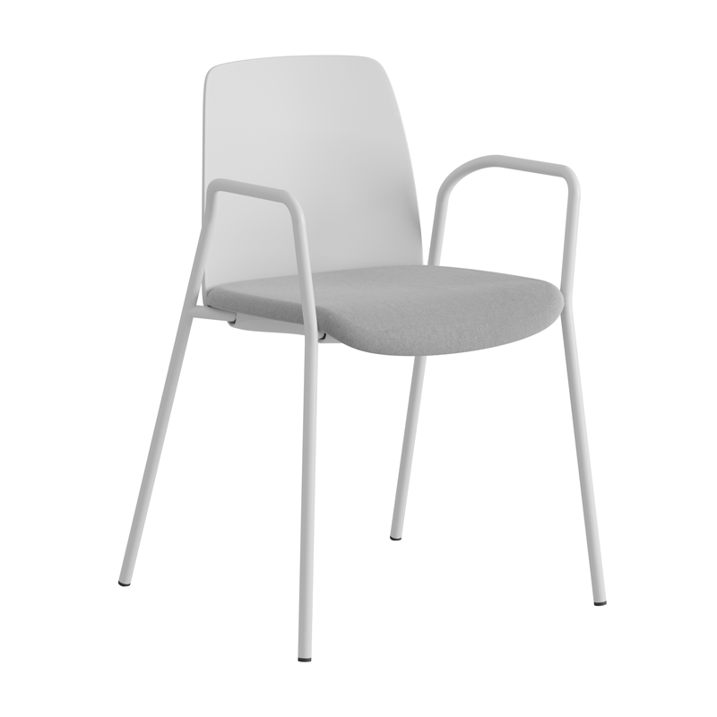Choice_WhitePlastic_WhiteLegs_LightgraySeat Stol med armstöd, tygsits och plastrygg - Choice - Bilde 2