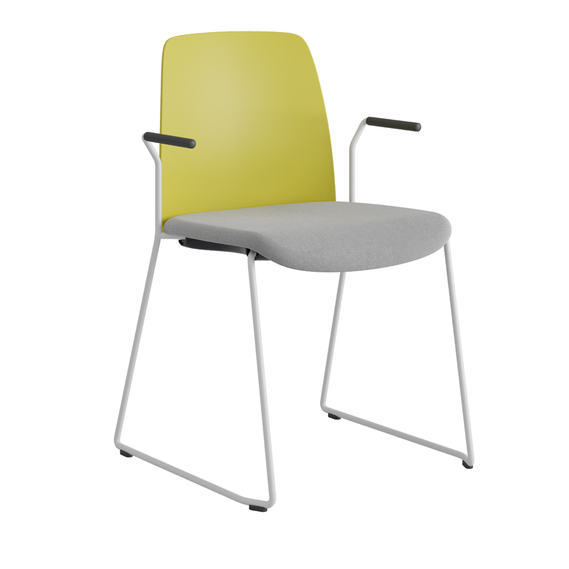 Choice_WhiteFrame_GreenHeadrest_LightGraySeat Stol med medar och armstöd, tygsits och plastrygg - Choice - Bilde 1